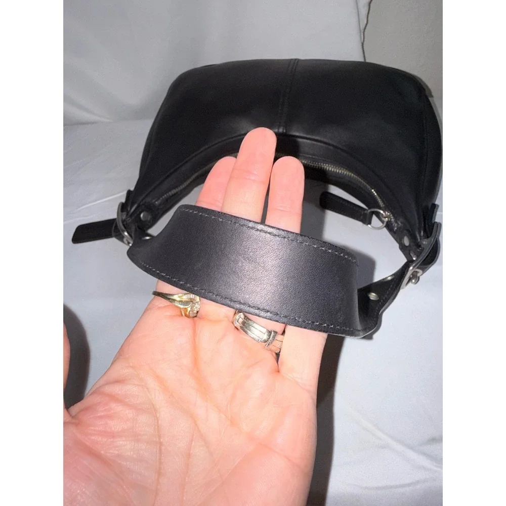 Coach 9342 Black Full-Grain Leather Hobo Shoulder Bag Silver Hardware